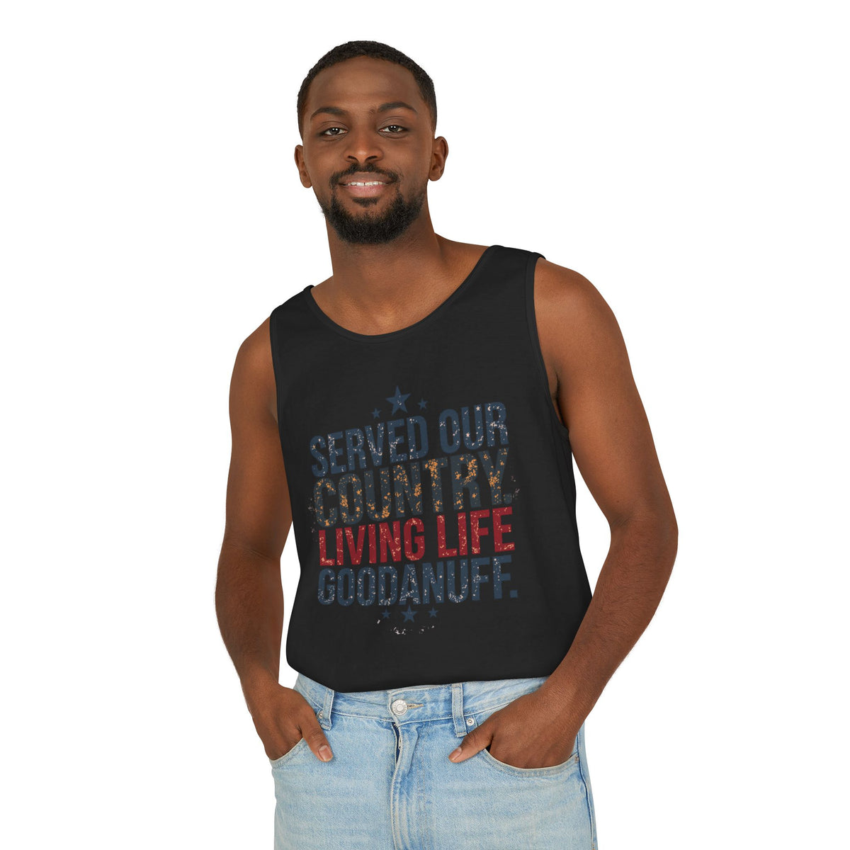 Served Our Country. Living Life GoodaNuff. Men's Lightweight Tank Top