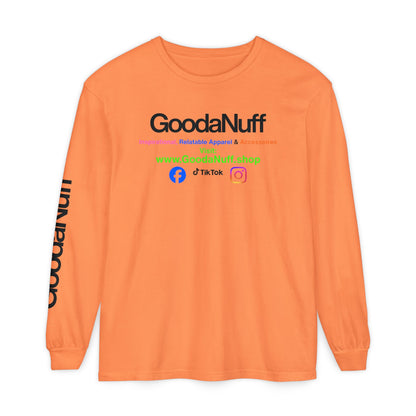 GoodaNuff Logo Long Sleeve Tee — Inspirational Apparel with Website & Social Icons