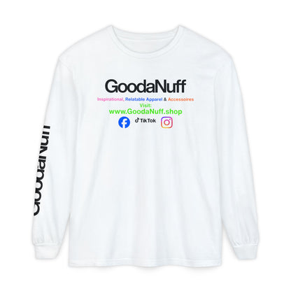 GoodaNuff Logo Long Sleeve Tee — Inspirational Apparel with Website & Social Icons