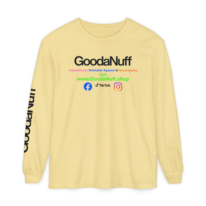 GoodaNuff Logo Long Sleeve Tee — Inspirational Apparel with Website & Social Icons
