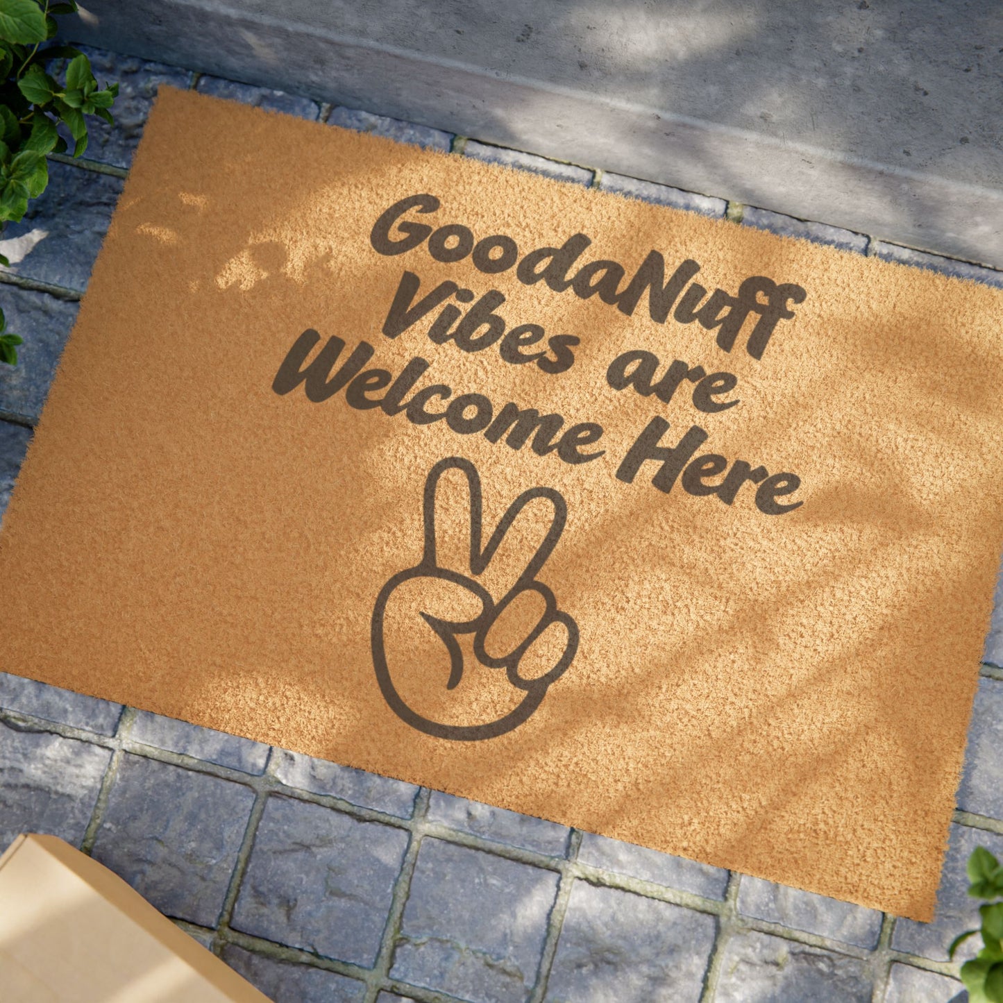 GoodaNuff Vibes Are Welcome Here Doormat — Peace Sign Welcome Mat, Funny Retro Entryway Mat
