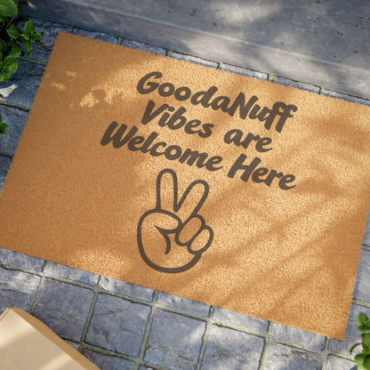 GoodaNuff Vibes Are Welcome Here Doormat — Peace Sign Welcome Mat, Funny Retro Entryway Mat