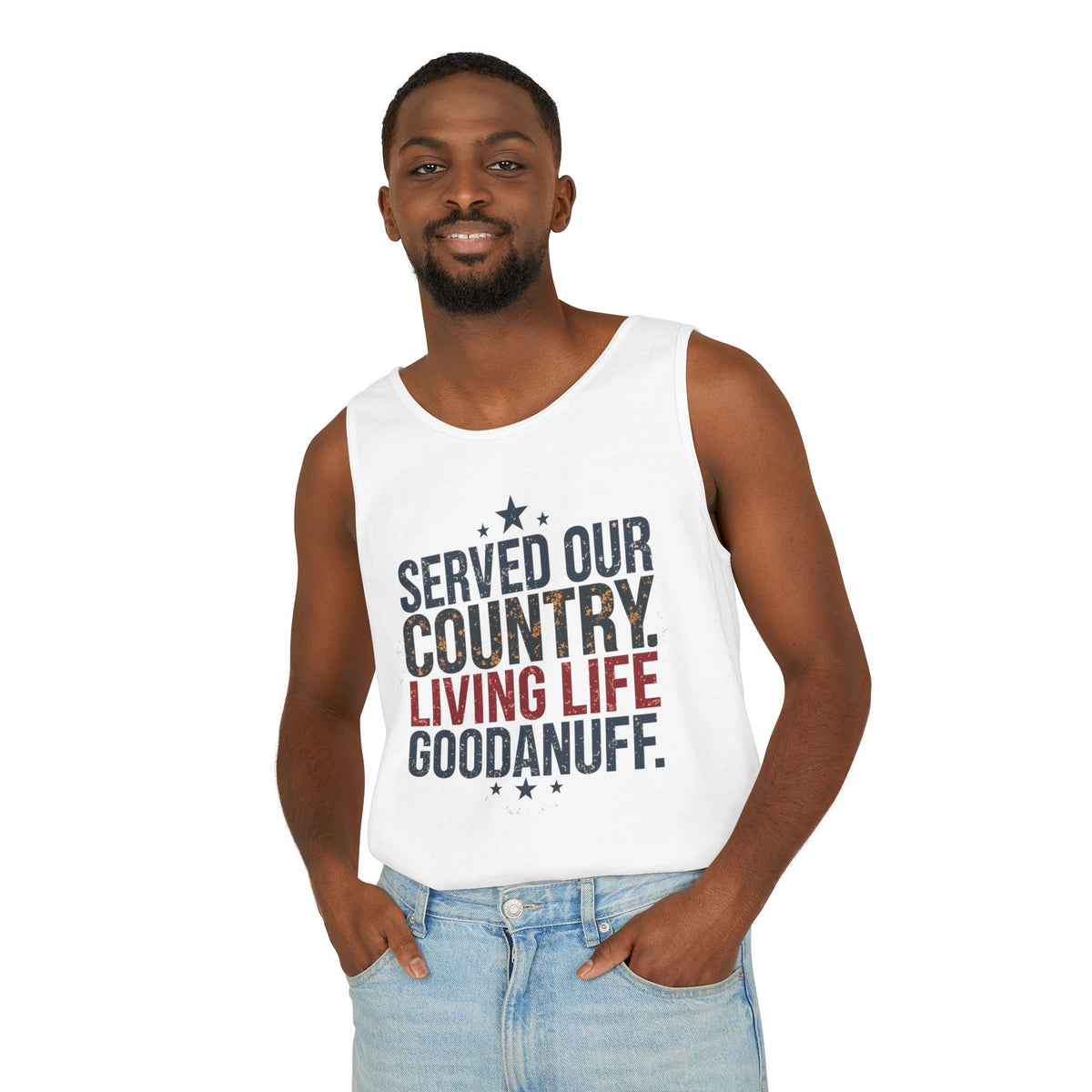 Served Our Country. Living Life GoodaNuff. Men's Lightweight Tank Top
