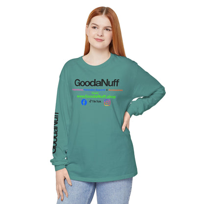 GoodaNuff Logo Long Sleeve Tee — Inspirational Apparel with Website & Social Icons
