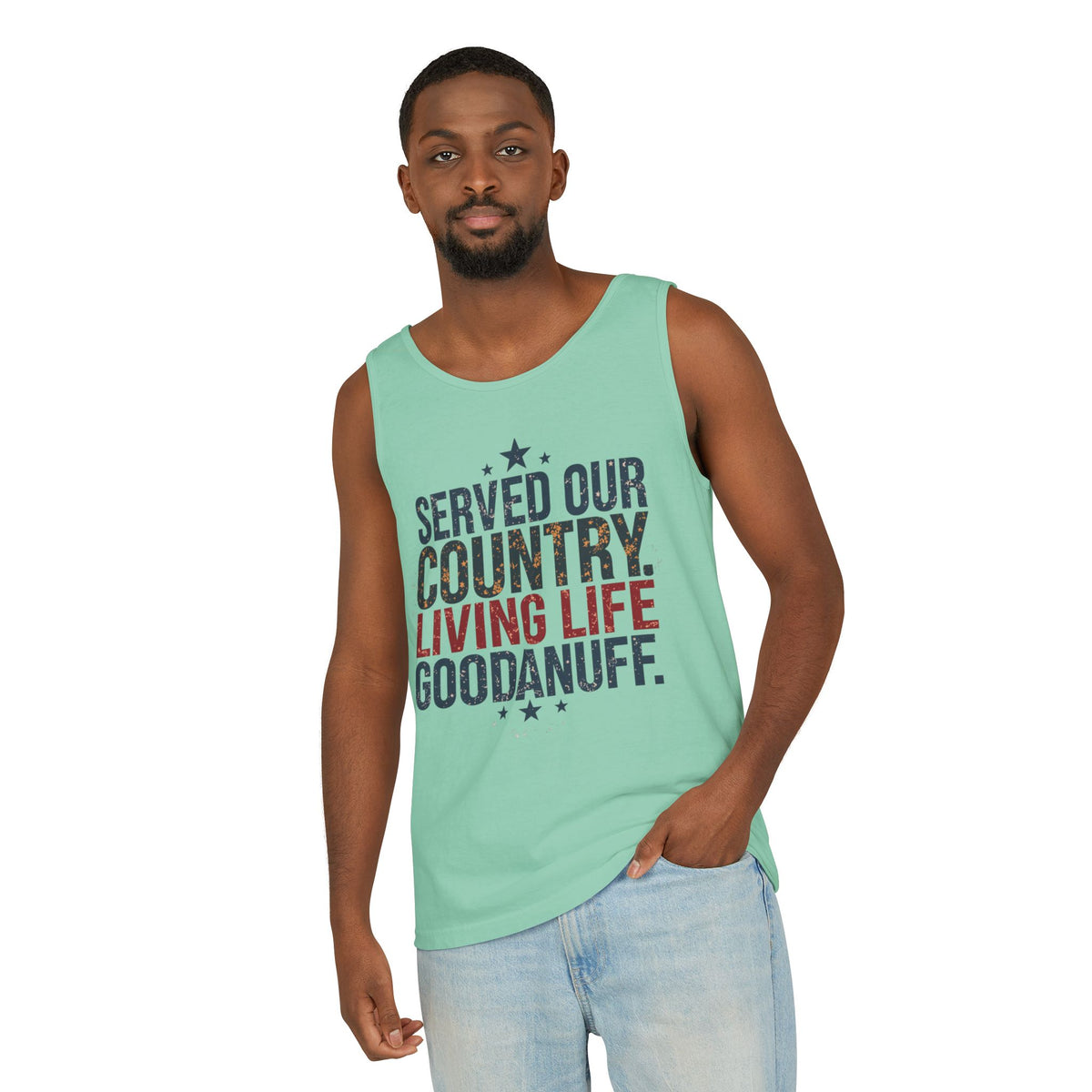 Served Our Country. Living Life GoodaNuff. Men's Lightweight Tank Top