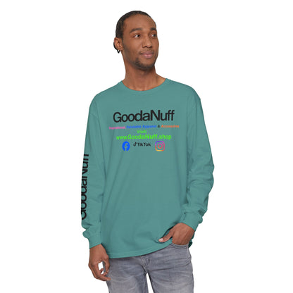 GoodaNuff Logo Long Sleeve Tee — Inspirational Apparel with Website & Social Icons