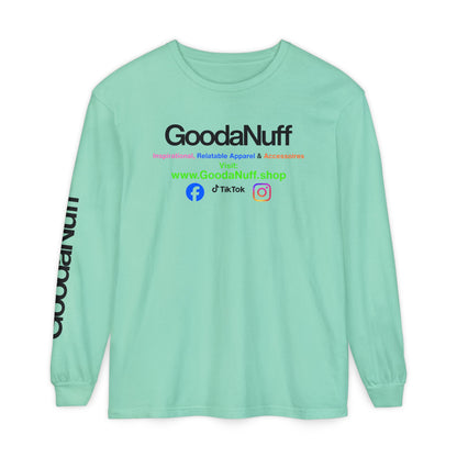 GoodaNuff Logo Long Sleeve Tee — Inspirational Apparel with Website & Social Icons