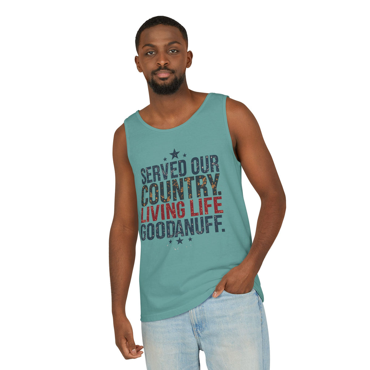 Served Our Country. Living Life GoodaNuff. Men's Lightweight Tank Top