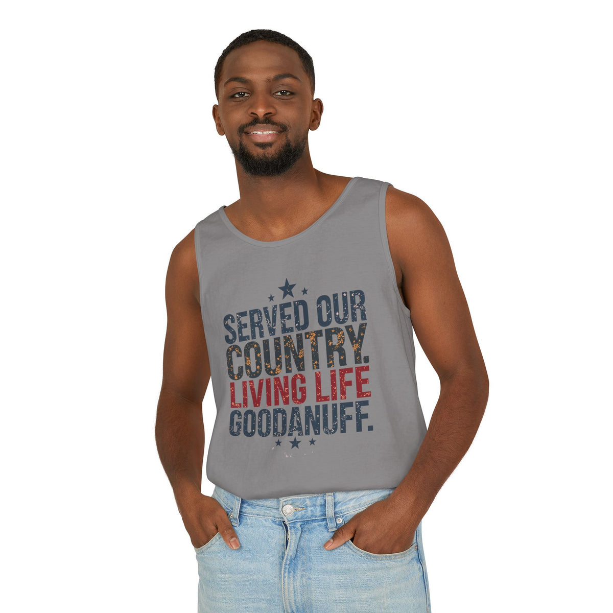 Served Our Country. Living Life GoodaNuff. Men's Lightweight Tank Top