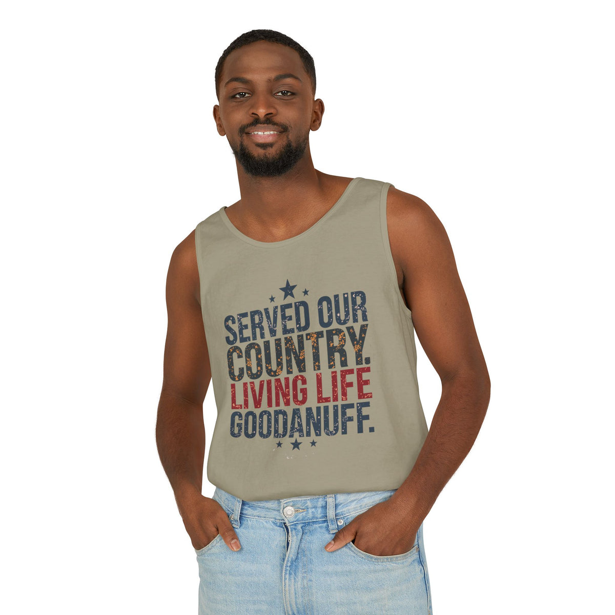 Served Our Country. Living Life GoodaNuff. Men's Lightweight Tank Top