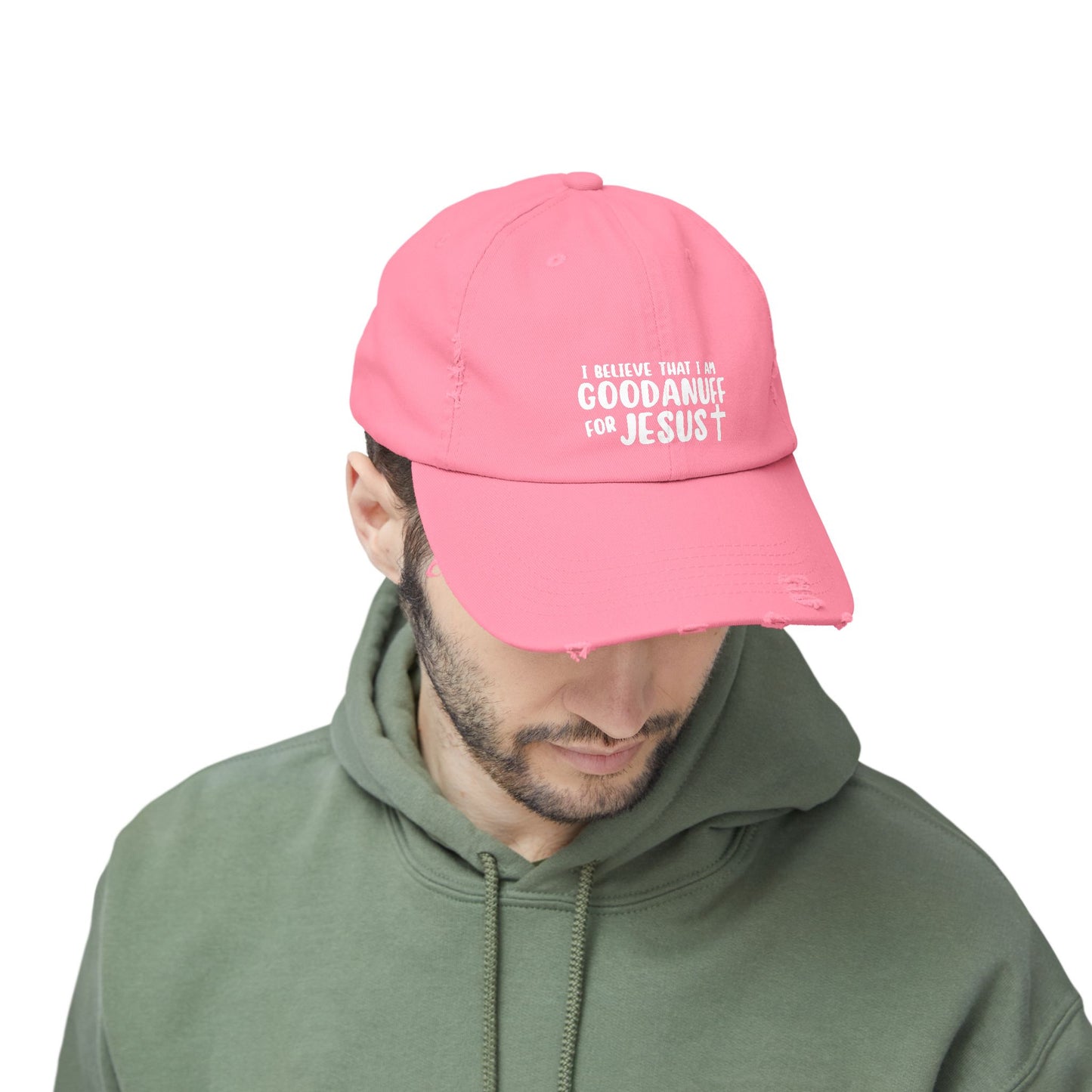 I Believe that I am GoodaNuff for Jesus Distressed Baseball Cap