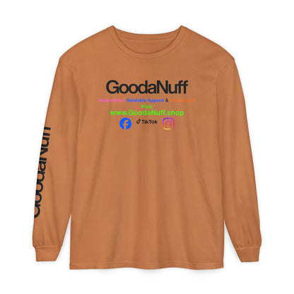 GoodaNuff Logo Long Sleeve Tee — Inspirational Apparel with Website & Social Icons
