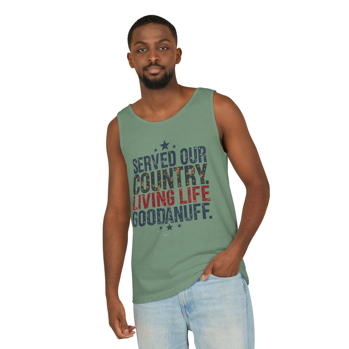Served Our Country. Living Life GoodaNuff. Men's Lightweight Tank Top