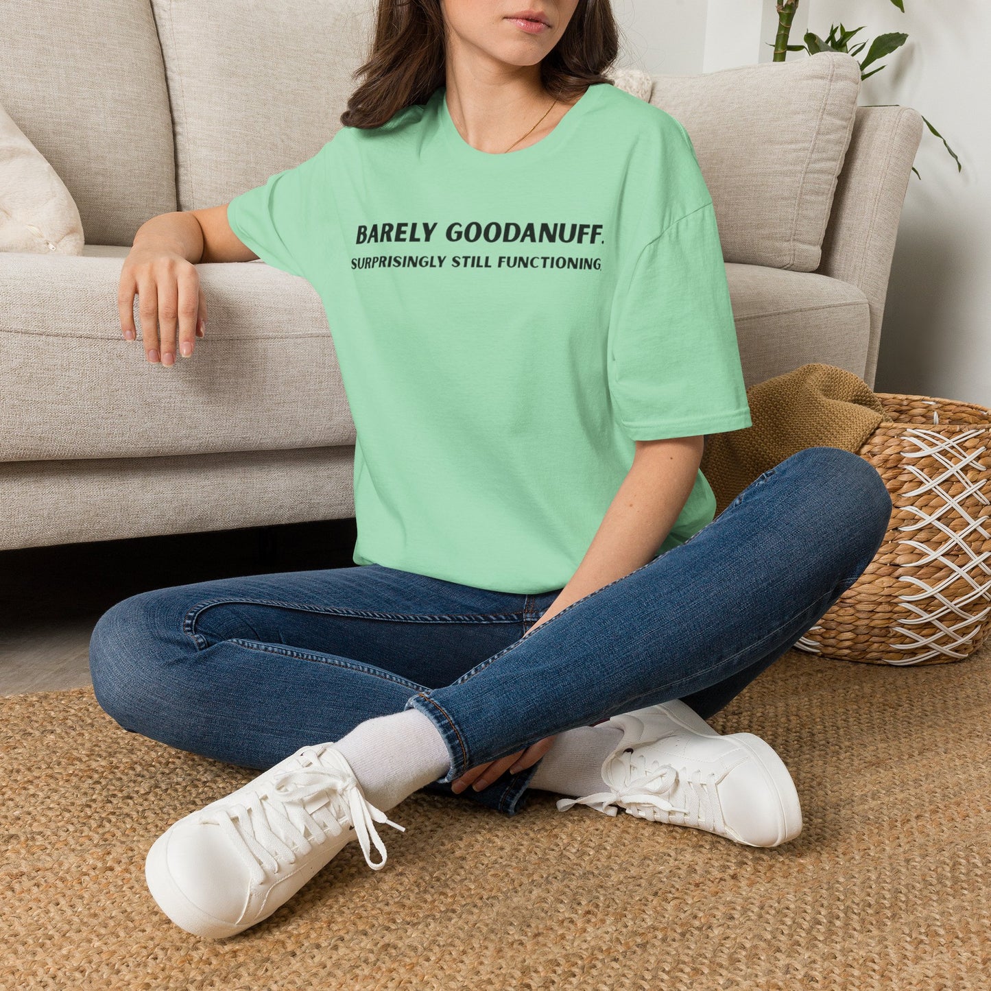 Barely GoodaNuff. Surprisingly Still Functioning Unisex Softstyle T-Shirt