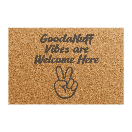 GoodaNuff Vibes Are Welcome Here Doormat — Peace Sign Welcome Mat, Funny Retro Entryway Mat