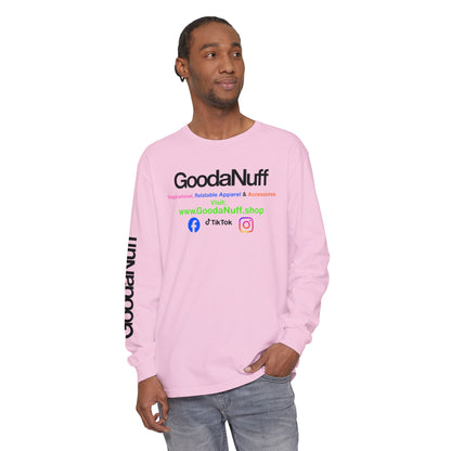 GoodaNuff Logo Long Sleeve Tee — Inspirational Apparel with Website & Social Icons