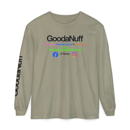 GoodaNuff Logo Long Sleeve Tee — Inspirational Apparel with Website & Social Icons
