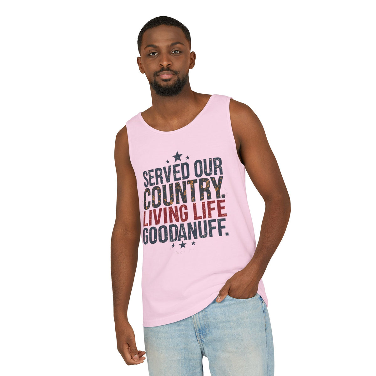 Served Our Country. Living Life GoodaNuff. Men's Lightweight Tank Top