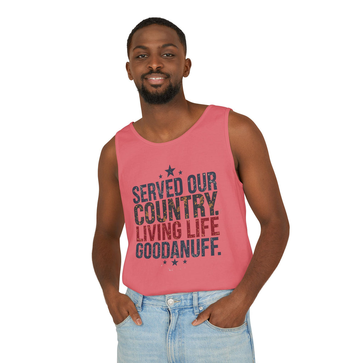 Served Our Country. Living Life GoodaNuff. Men's Lightweight Tank Top