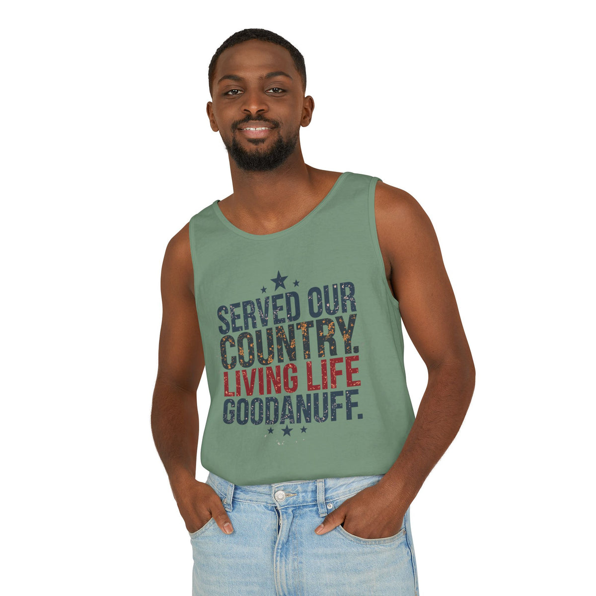 Served Our Country. Living Life GoodaNuff. Men's Lightweight Tank Top